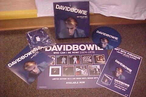 Purchase the brand new DAVID BOWIE “Who Can I Be Now? 1974-1976″ 13-LP BOX SET (9 different albums plus companion book) and receive FREE, a Bowie turntable slipmat, t-shirt, and three different posters! (while supplies last)
