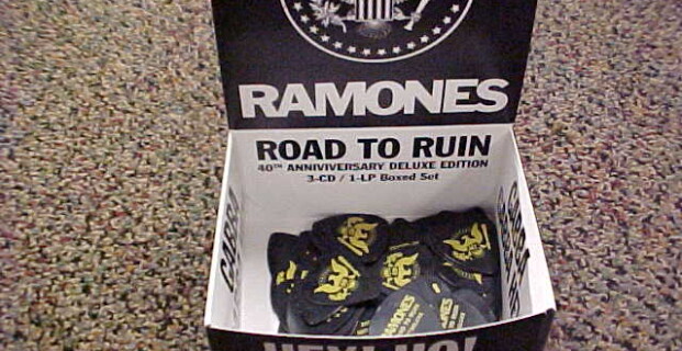 RAMONES guitar pick…FREE with any purchase. “Road to Ruin” 3-cd – 1-LP 40th Anniv. Deluxe Edition is available NOW!