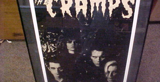 This is an original, framed, CRAMPS promotional poster for their 1979 debut 12″ ep “Gravest Hits”.